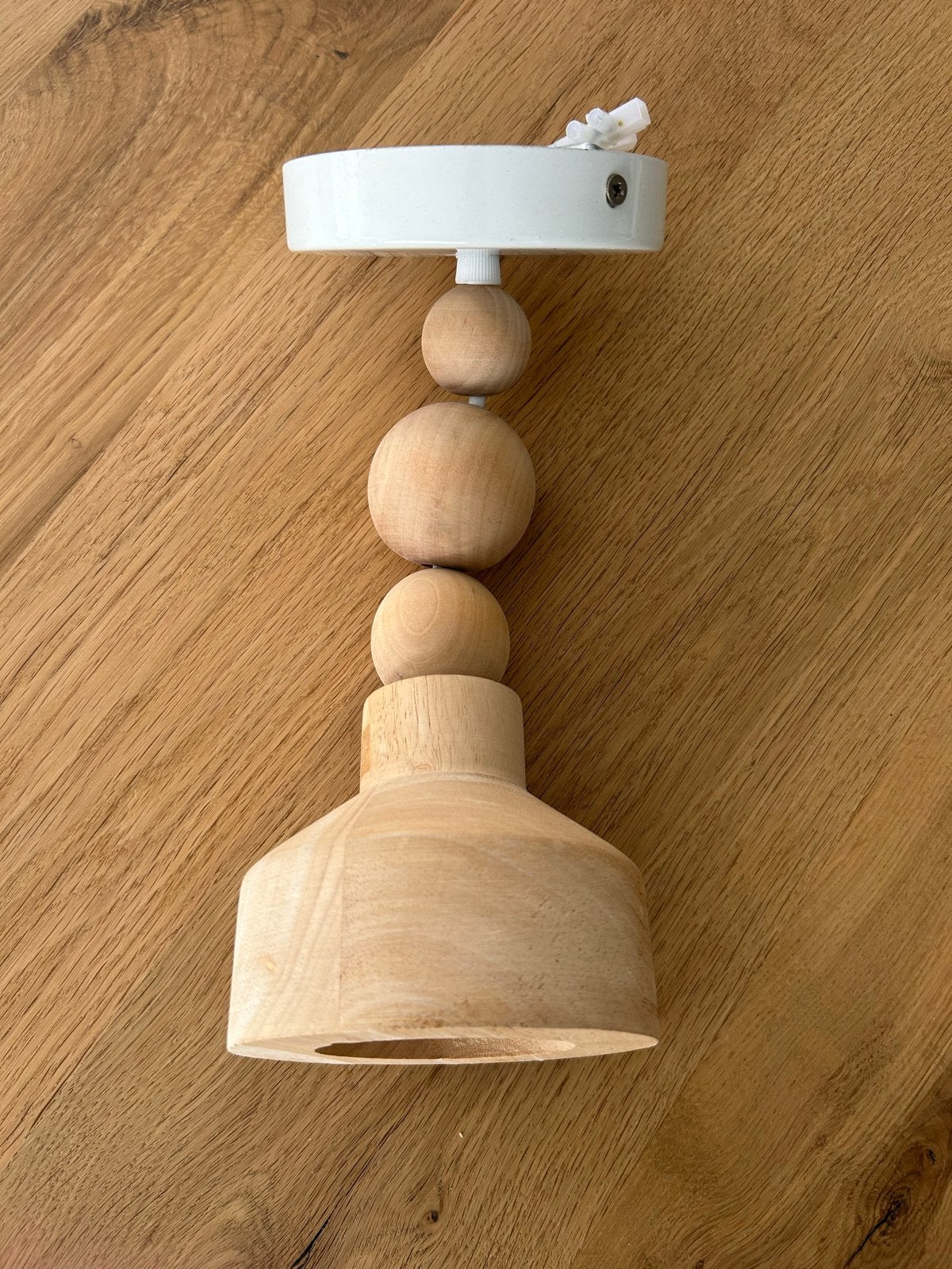 Houten plafondlamp/hanglamp met kralen, Ophalen, Zo goed als nieuw, Hout, Minder dan 50 cm