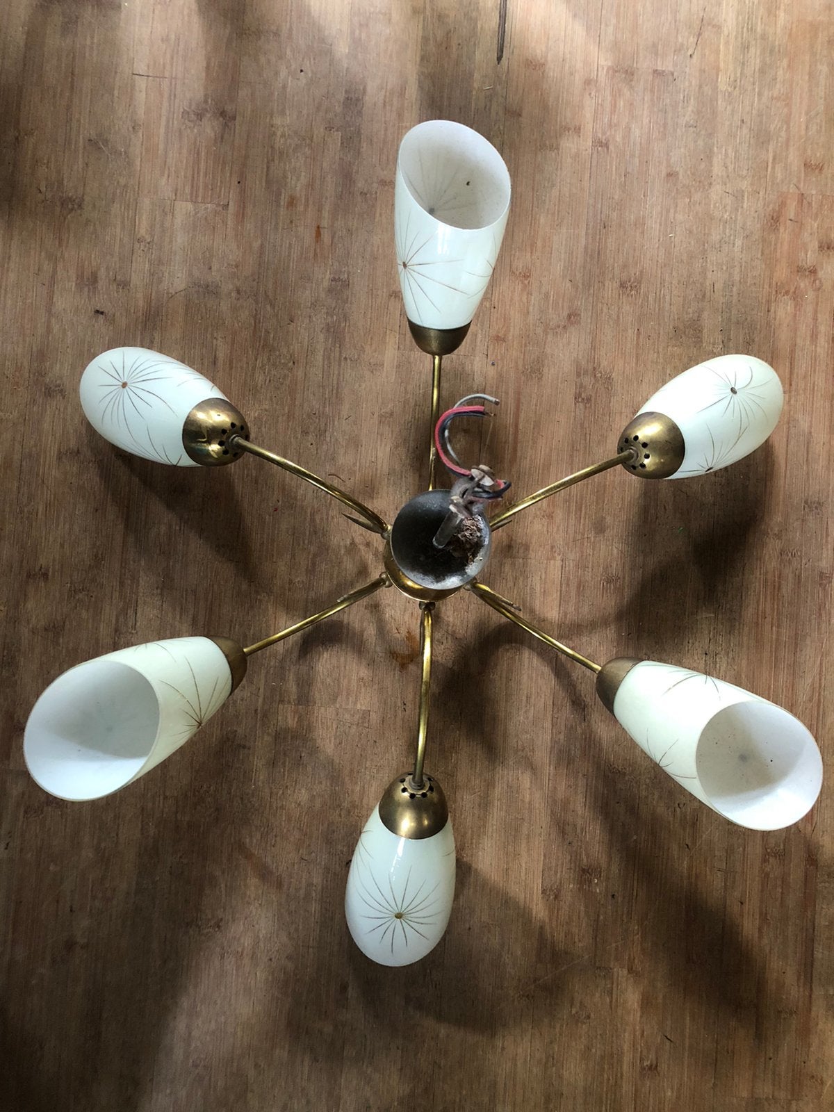 Prachtige vintage glazen hanglamp/ kroonluchter, Ophalen, Zo goed als nieuw, Metaal