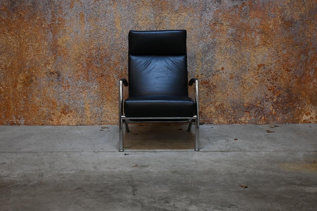 ZGANieuw zwarte leren Leolux Helical design fauteuil, Leolux, Leolux, 75 tot 100 cm, Ophalen of Verzenden