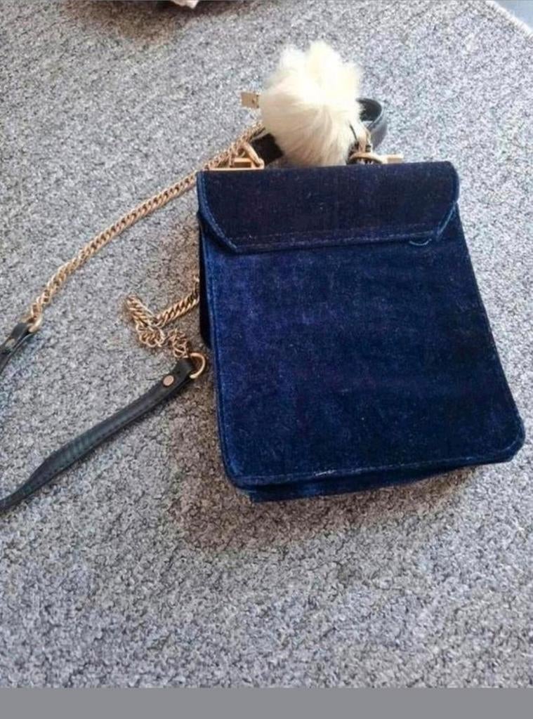 ZARA velvet tas blauw met goud ketting – crossbody / schoude, Ophalen of Verzenden, Zo goed als nieuw, Blauw, Overige merken