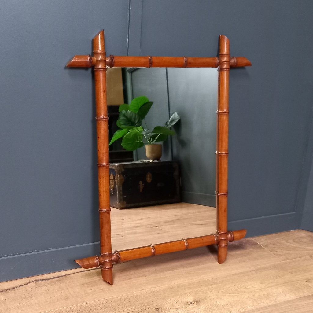 19e-eeuwse Faux Bamboo spiegel, Huis en Inrichting, Gebruikt, Ophalen of Verzenden, Minder dan 100 cm, Rechthoekig
