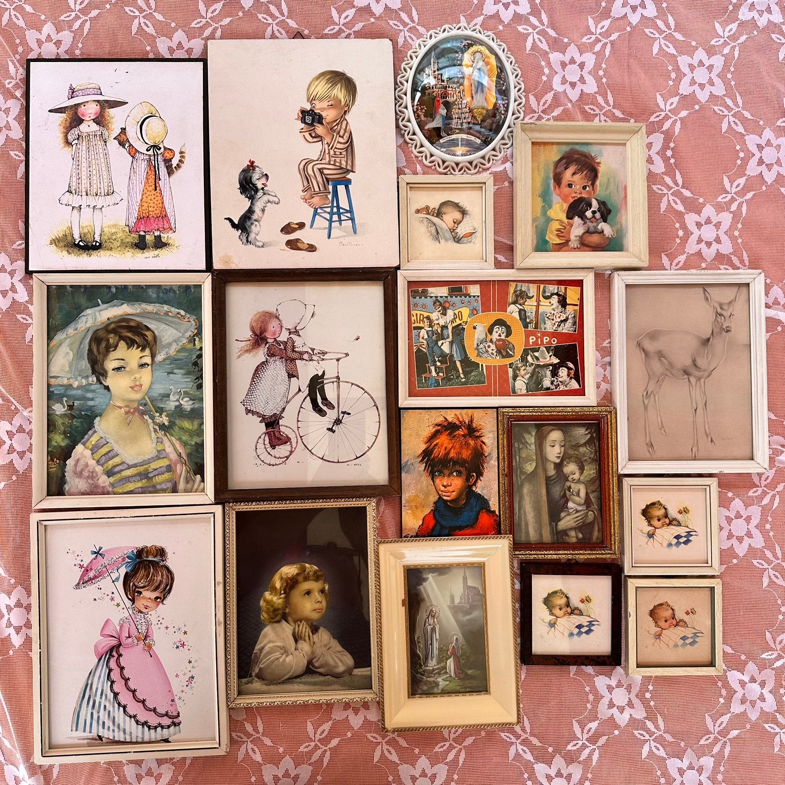 Schilderijtje Vintage Pipo Lourdes Jaren 70, Verzamelen, Retro, Ophalen of Verzenden, Huis en Inrichting