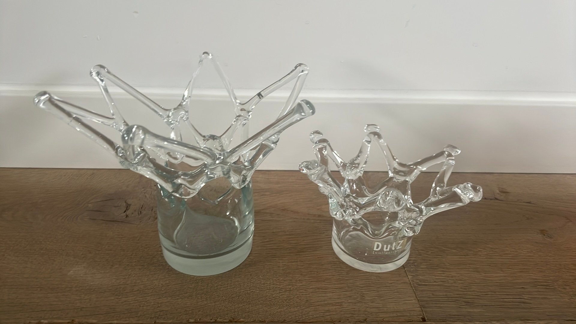 2 kroontjes vazen van Dutz glas, Handgemaakt, Transparant, Ophalen of Verzenden, 8 cm
