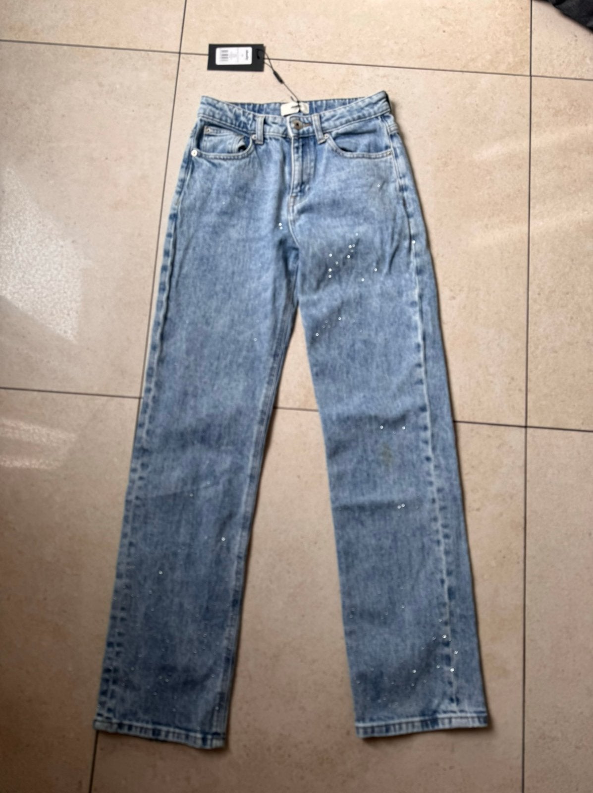 Spijkerbroek met stras steentjes blauw maat 158, Ophalen of Verzenden, Zo goed als nieuw, Meisje, Broek