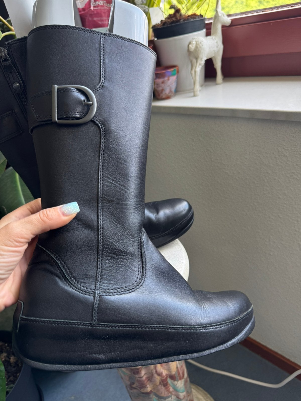 FitFlop Hooper Tall Black Leather Long Boot. Maat 38, Kleding | Dames, Schoenen, Verzenden, Zo goed als nieuw, Zwart