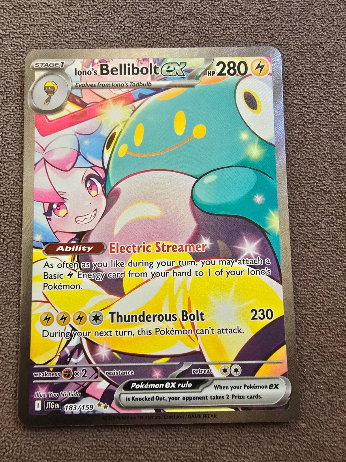Iono's Bellibolt ex 183/159 Pokemon kaart, Ophalen, Zo goed als nieuw, Losse kaart, Foil