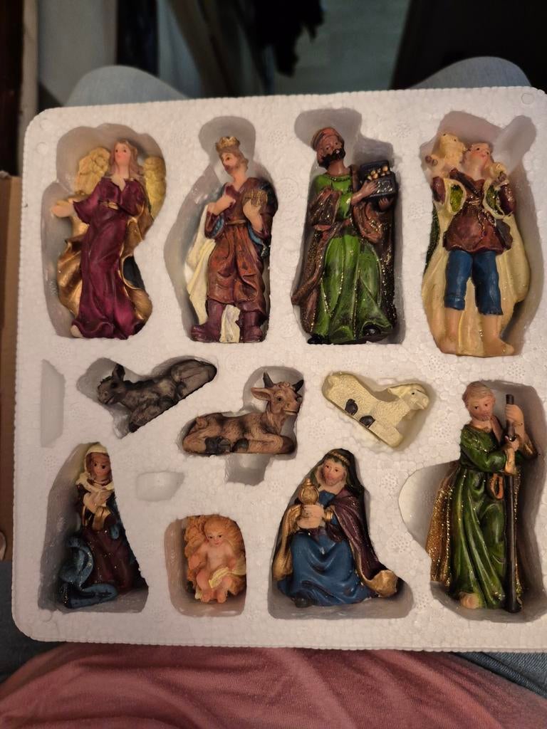 Kerststal figuren set 11 stuks met glitter kerstboom stal, Ophalen of Verzenden, Nieuw