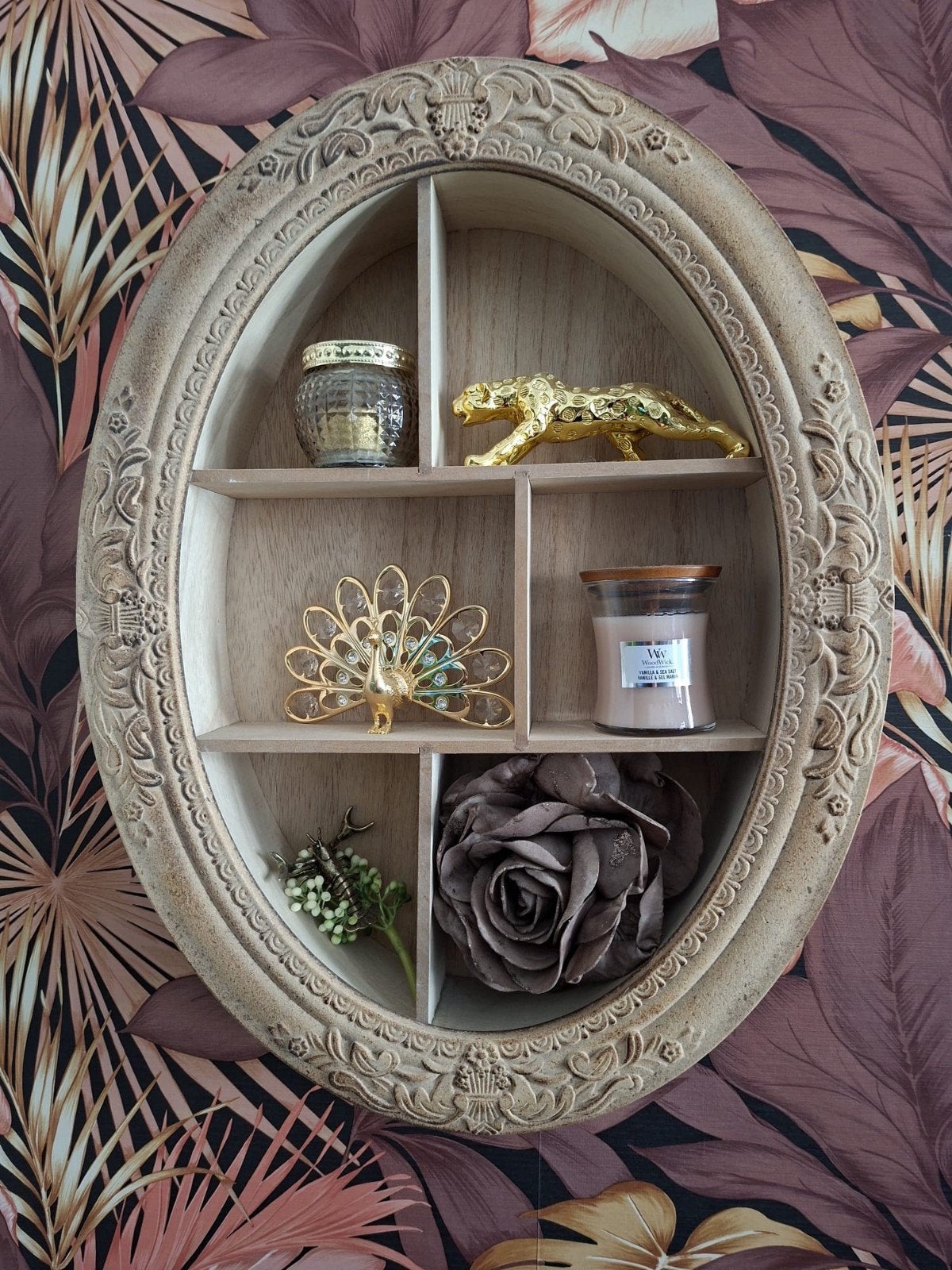 Ovale wandkast met sierlijke lijst - Vintage stijl, Beige, Ophalen of Verzenden, Zo goed als nieuw, Vintage