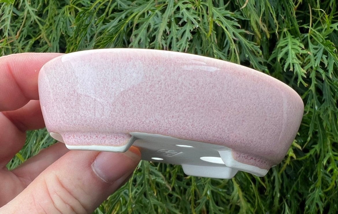 Bonsai schaal handgemaakt roze geglazuurd 10x8,2x2,7, Tuin en Terras, Nieuw, Ophalen of Verzenden, Overige vormen, Aardewerk