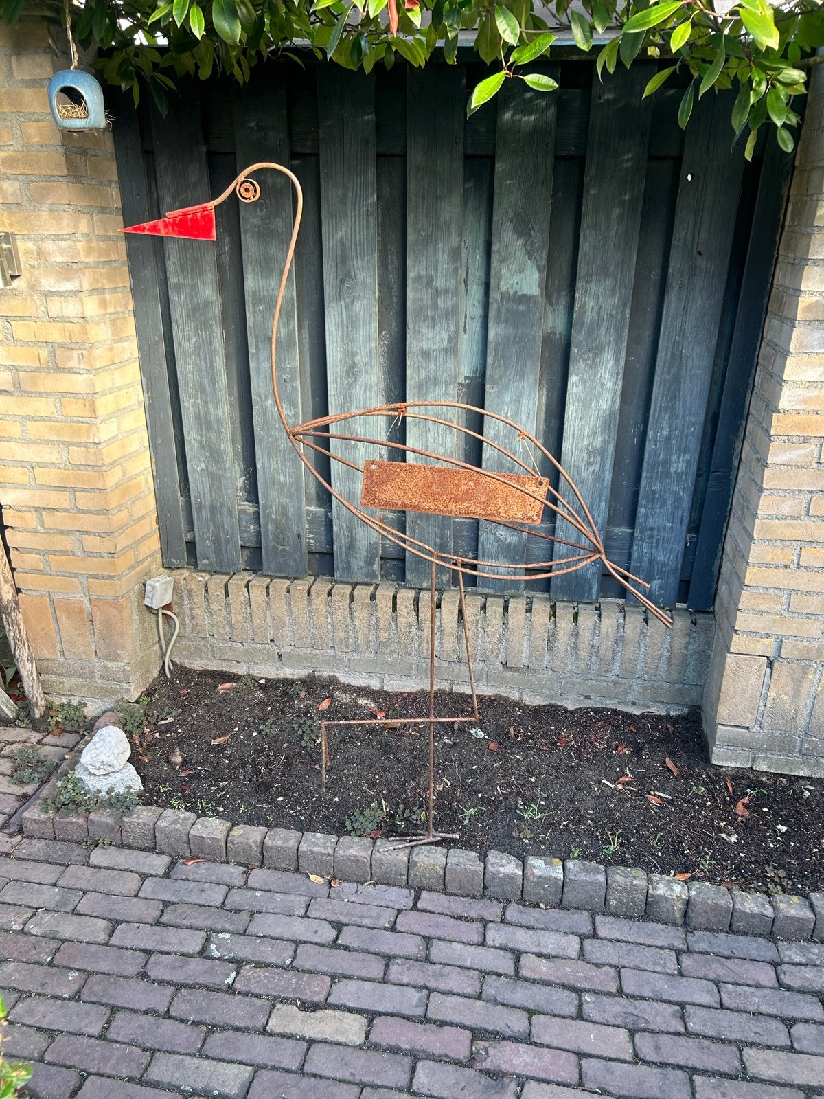 Grote metalen ooievaar tuindecoratie - Vintage look, Ophalen, Vintage, Gebruikt, Metaal