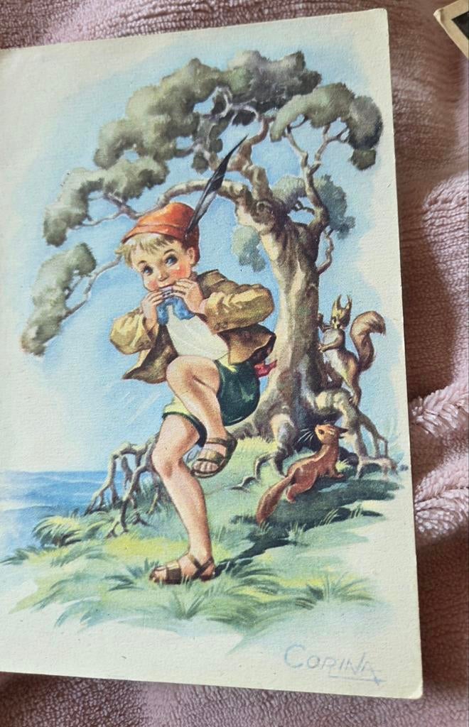 Jongen speelt mondharmonica voor eekhoorns - Corina, Verzenden, 1940 tot 1960, Ongelopen, Kinderen
