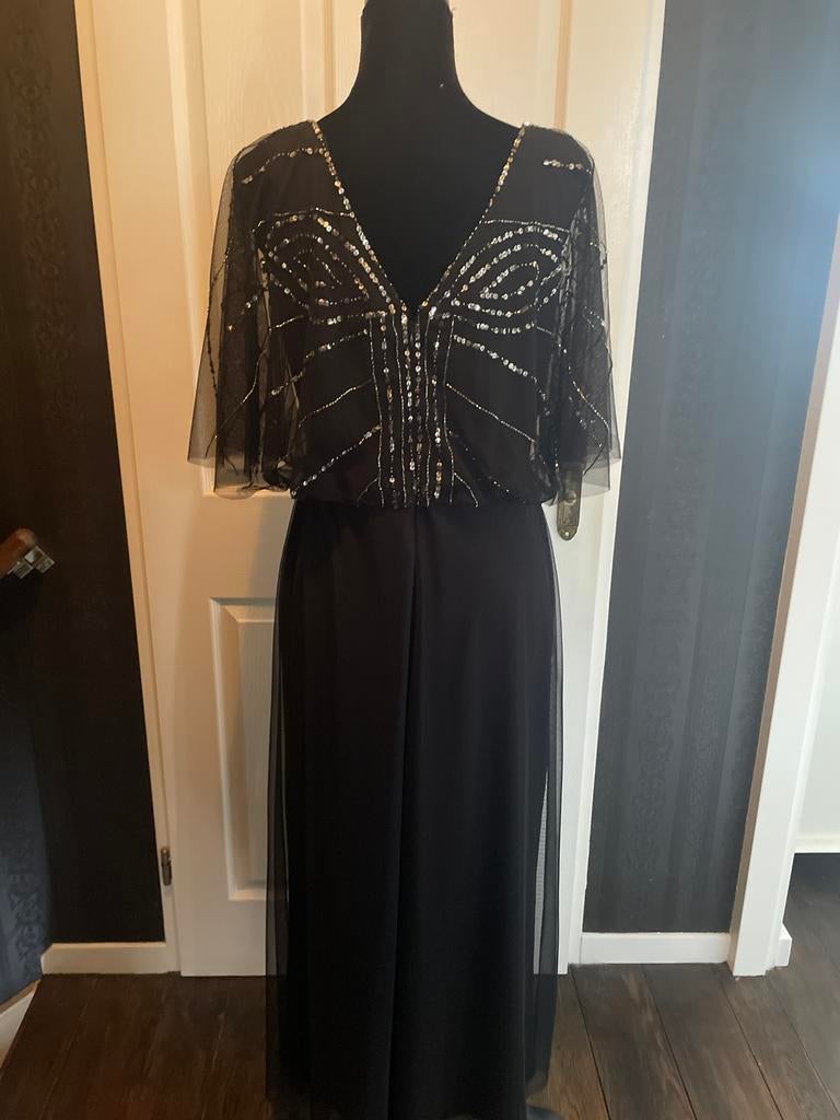 Zwarte galajurk met zilveren pailletten.38, Kleding | Dames, Gelegenheidskleding, Maat 38/40 (M), Galajurk, Zwart, Ophalen of Verzenden