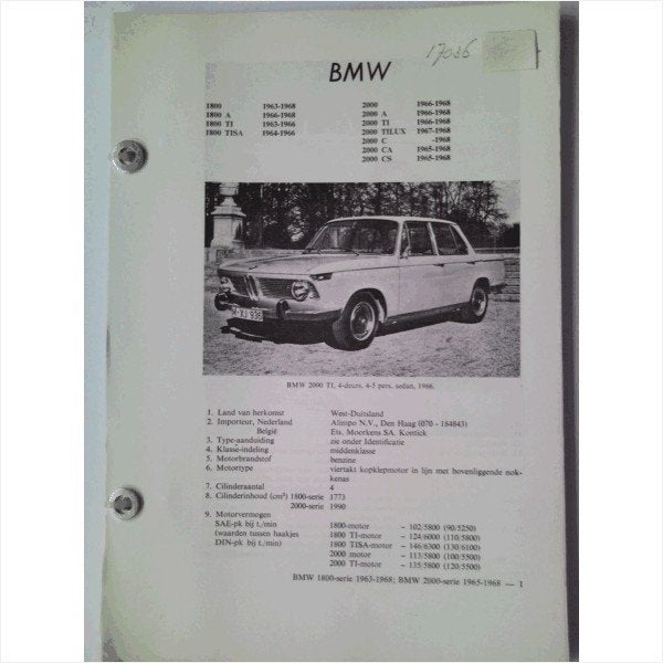 BMW 1800 2000 Vraagbaak losbladig 1963-1968 #2 Nederlands, Boeken, Ophalen of Verzenden, Gelezen, BMW