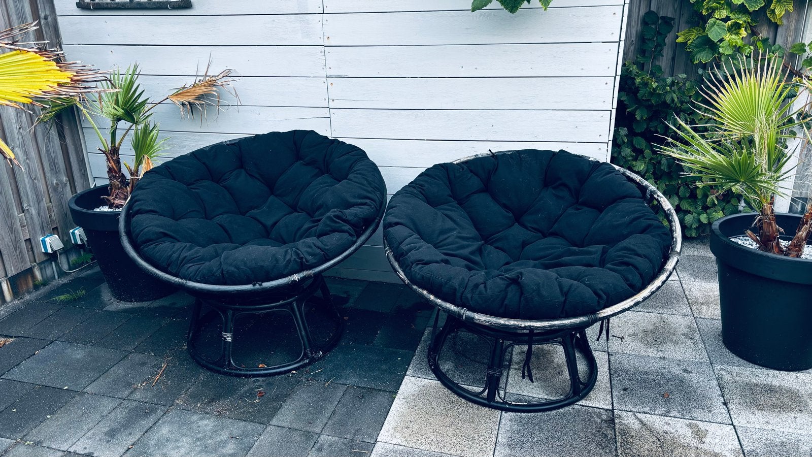2 Papasan stoelen met kussens, Ophalen, Gebruikt, Rotan