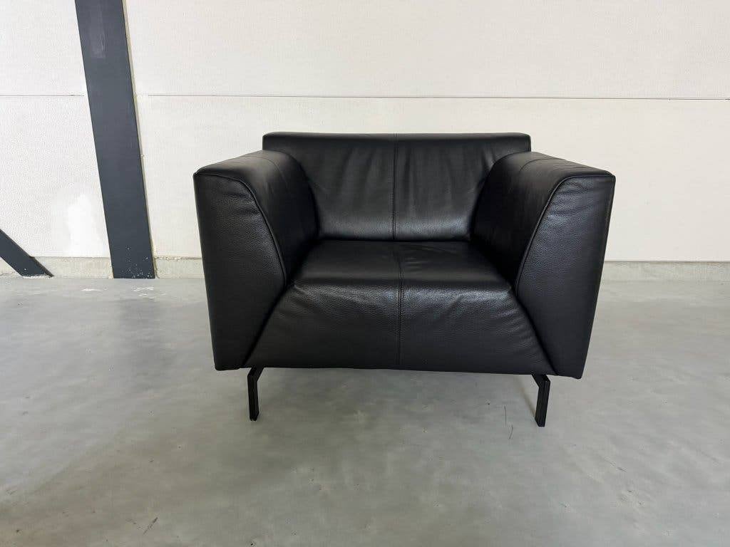 Rolf Benz Linea fauteuil - zwart leer, Huis en Inrichting, Ophalen, Leolux Montis Jori Pode Minotti, Nieuw, 75 tot 100 cm