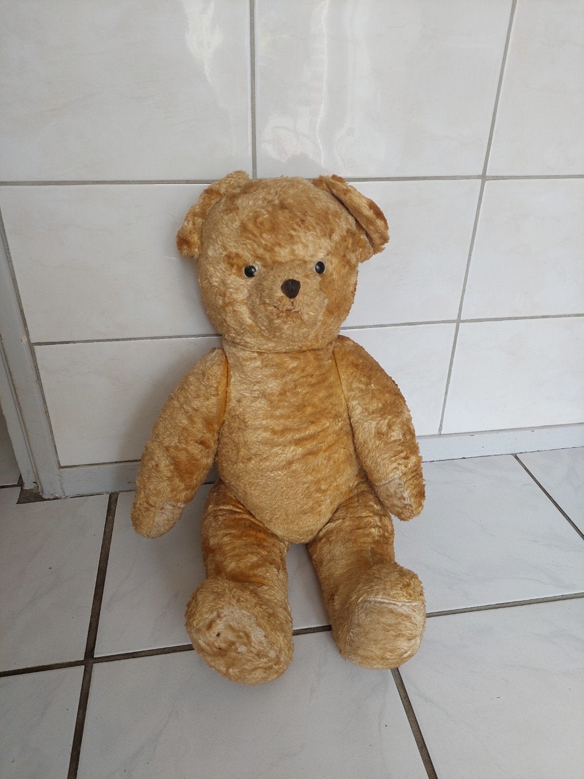 Antieke teddybeer  70 cm, gevuld met stro, Verzamelen, Ophalen of Verzenden, Gebruikt, Overige typen