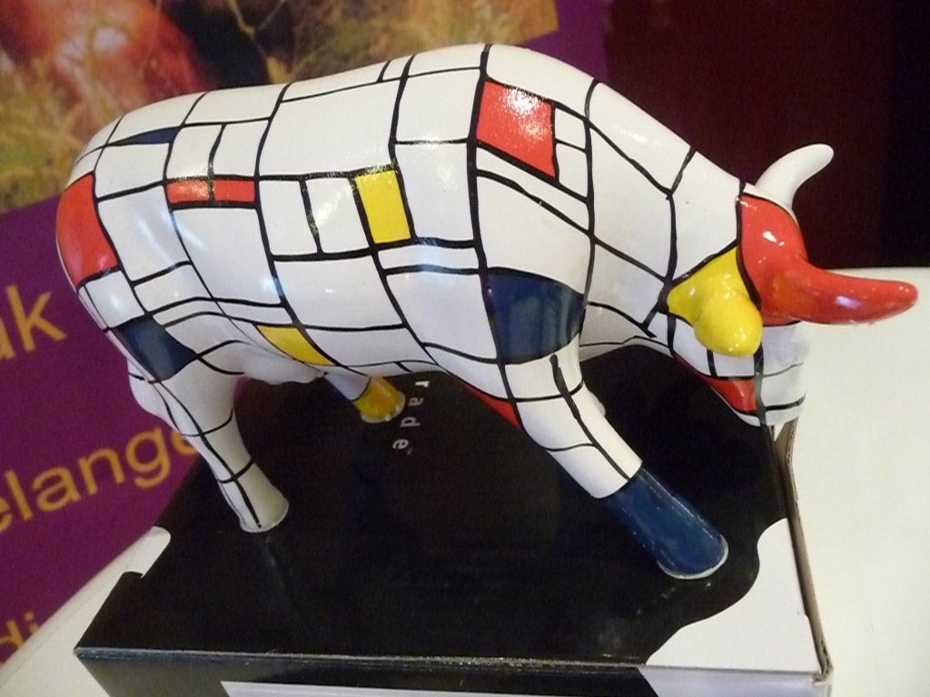 Nieuw Cow Parade koe Moondriaan medium gratis verzending., Ophalen of Verzenden