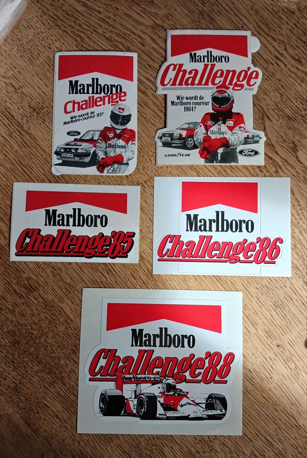 Setje stickers Marlboro Challenge 1983,1984,1985,1986,1988, Ophalen of Verzenden, Zo goed als nieuw, Auto of Motor