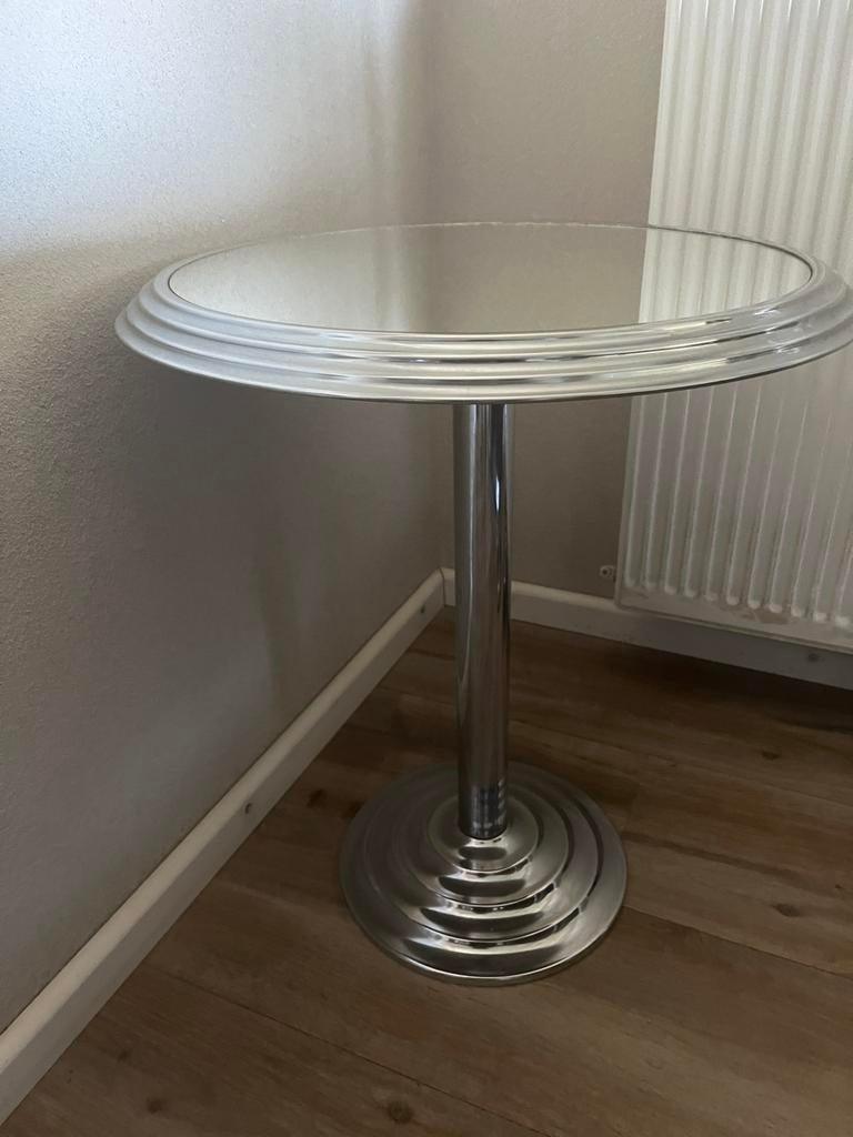 Art Deco Bijzettafel - Glas met Chroom, Minder dan 55 cm, Gebruikt, Rond, Glas