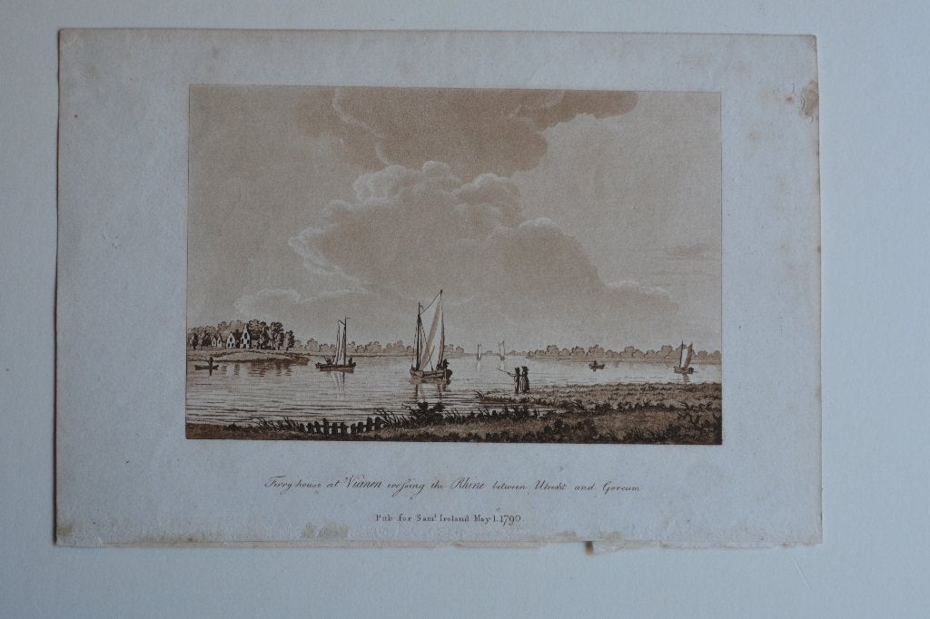 VIANEN FERRY tussen UTRECHT en GORCUM AQUATINT GRAVURE GV1, 10 cm, 1800 - 1899, Stadsgezicht, Origineel
