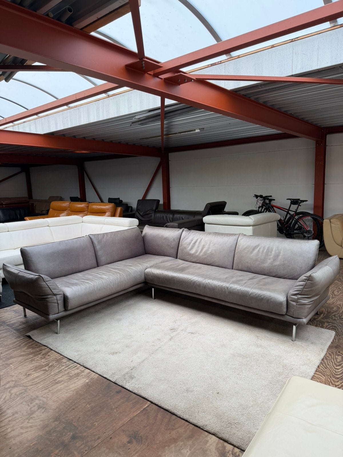 Grijze leren design hoekbank bankstel leer Z.G.A.N., 2871SK, 125 cm of meer, Verzenden, Design