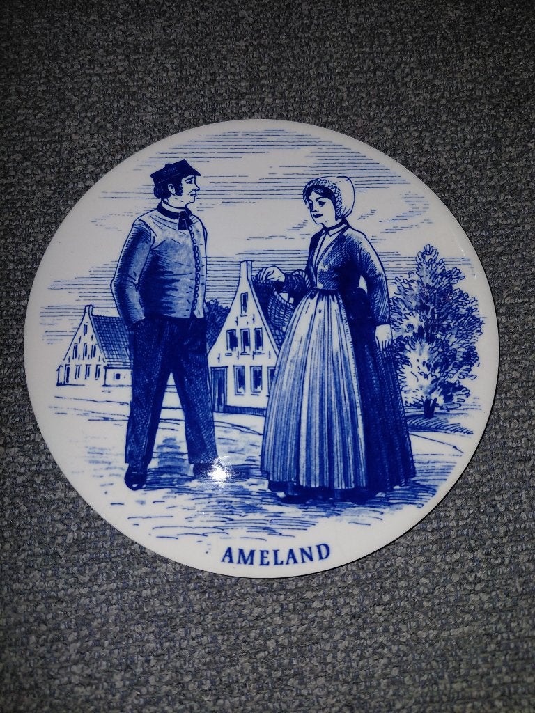 Vintage Delfts blauw souvenirbord Ameland – H&R Johnson, Antiek en Kunst, Ophalen of Verzenden