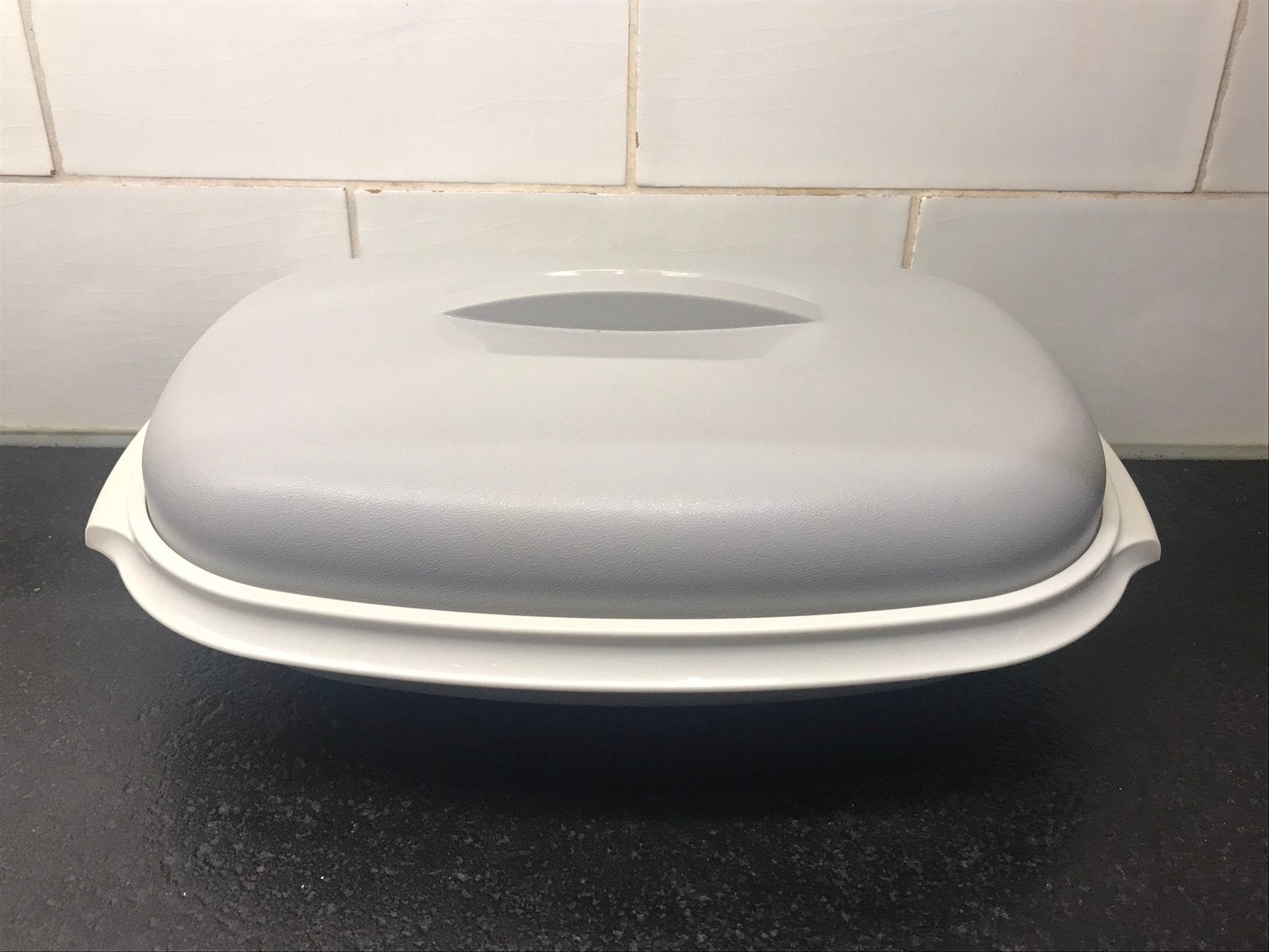 Tupperware serveerwonder schaal vergiet gaarbak retro ovaal, Met compartimenten, Gebruikt, Schaal, Wit
