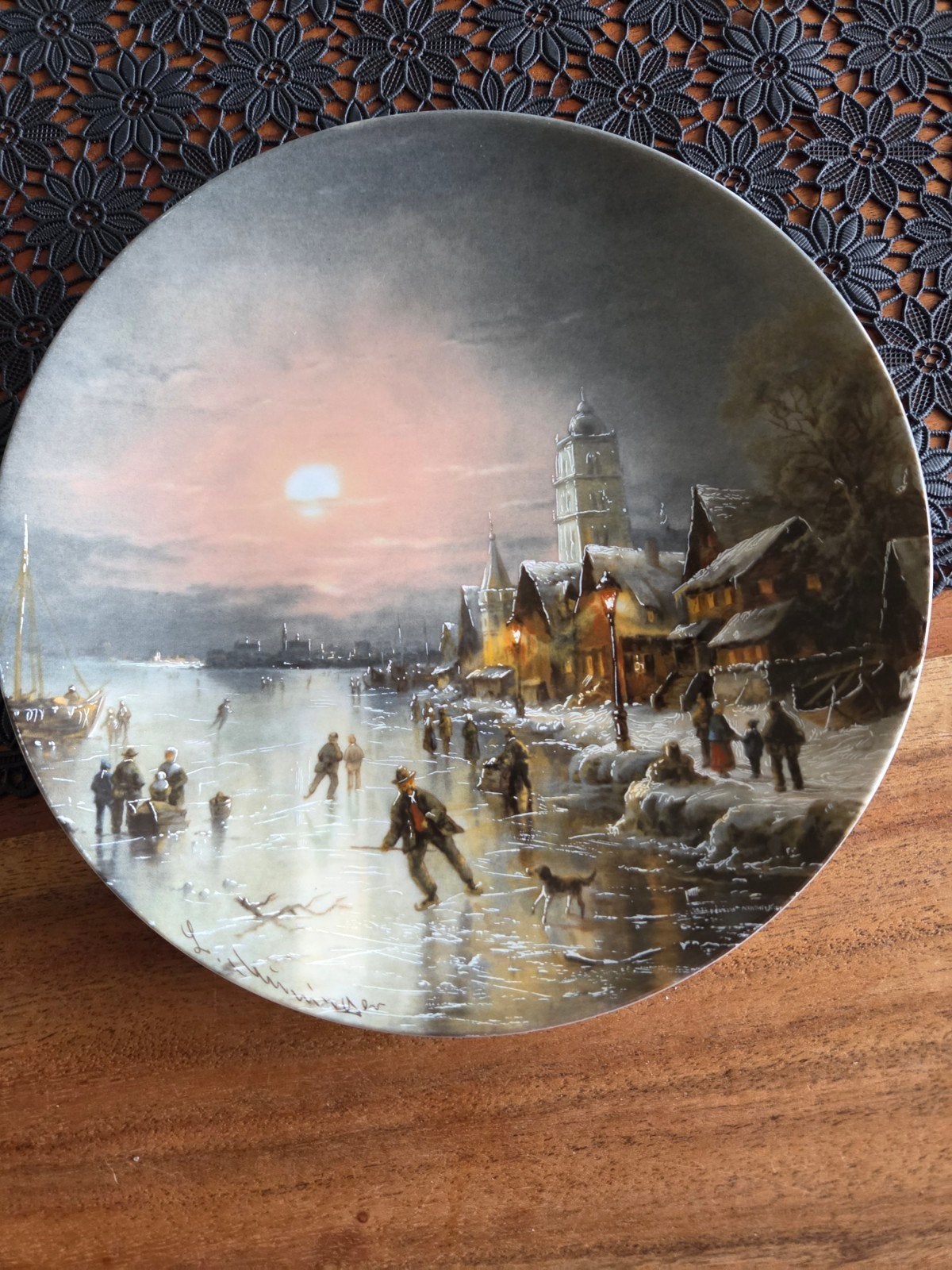 Decoratieve porseleinen wandplaat "IJslopers in de avondzon", Ophalen