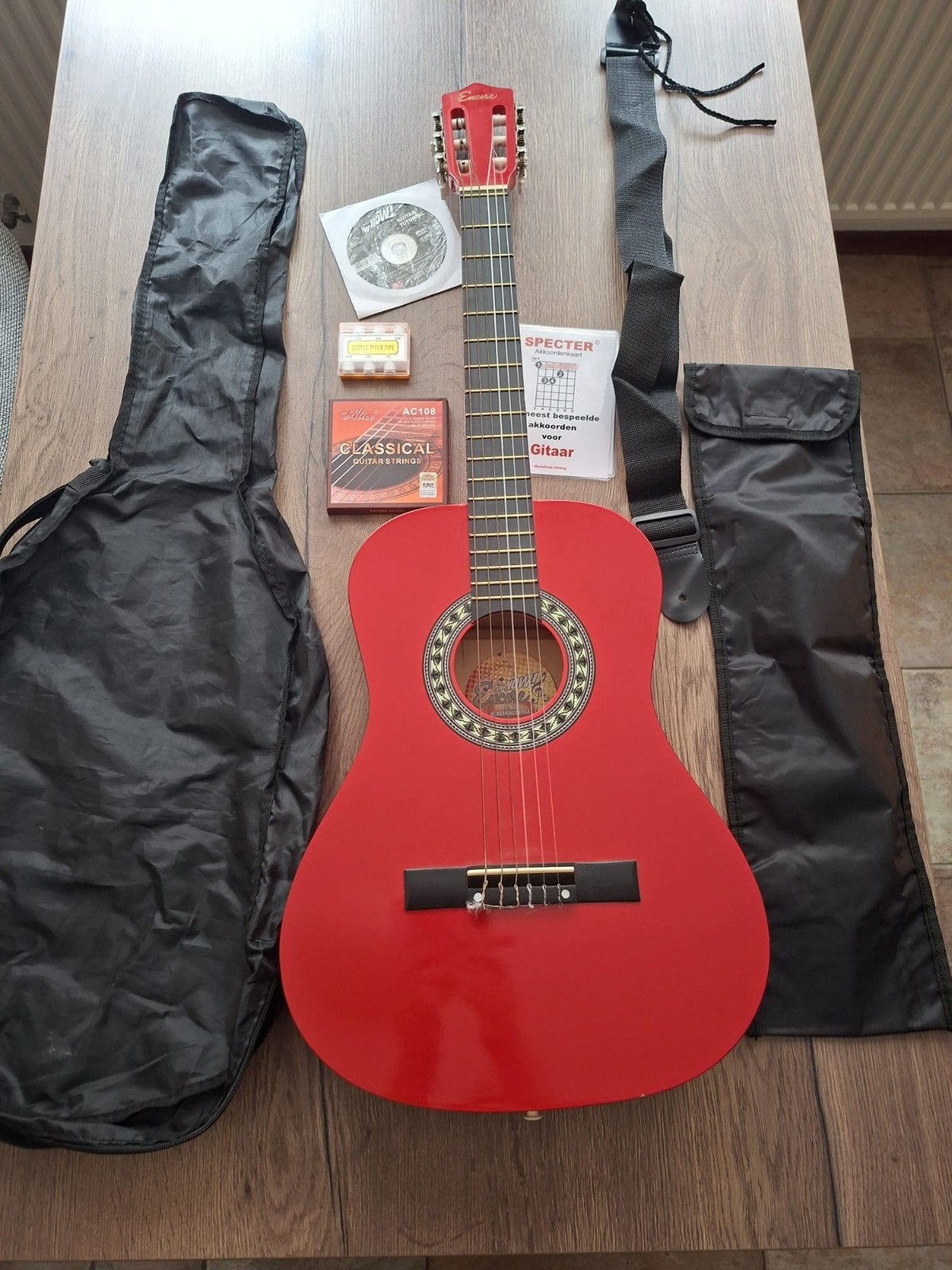 Rode 3/4 klassieke gitaar met tas en accessoires, Ophalen, Gebruikt, Klassieke of Spaanse gitaar