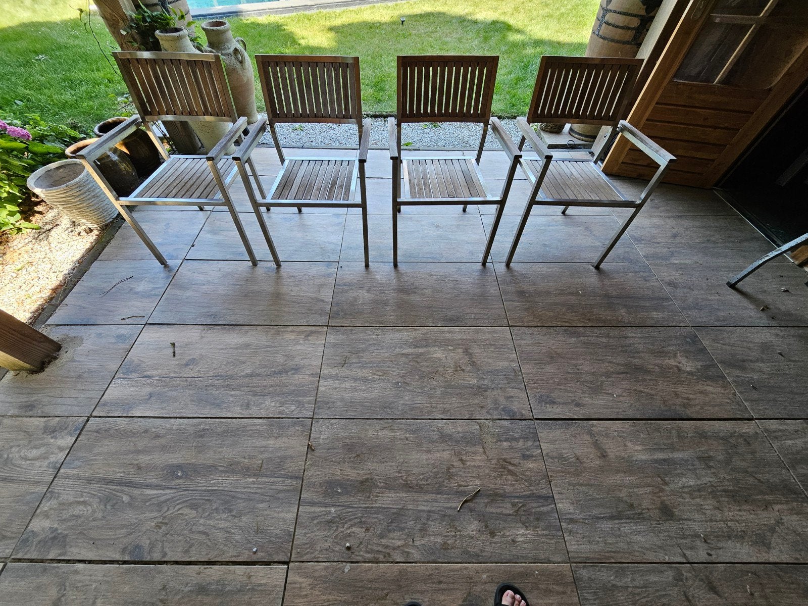 Tuin tafel stoelen alu/hardhout, Ophalen, Gebruikt, Aluminium