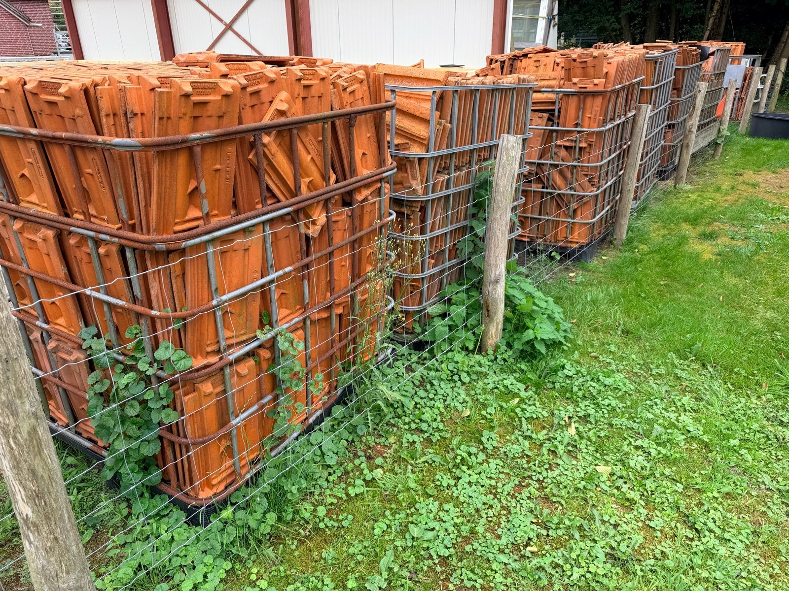 Vlakke mulden dakpannen en nokvorsten rood, Ophalen, Gebruikt, Steen of Klei, 15 m² of meer