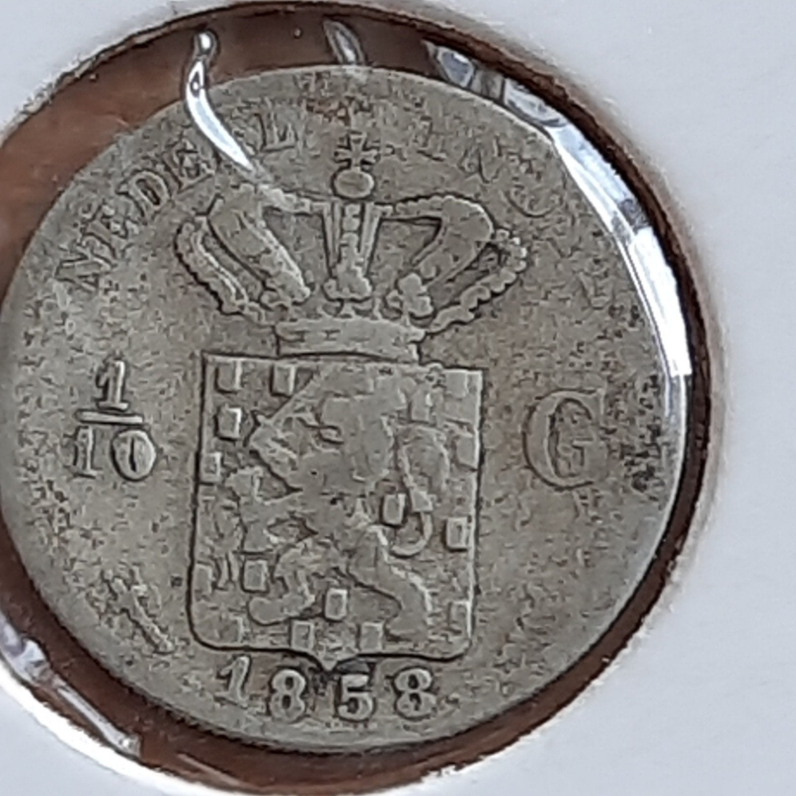 Zilveren 1/10 Gulden 10 Cent Ned. Indië 1858, Postzegels en Munten, Munten | Nederland, Verzenden, Koning Willem III, 10 cent