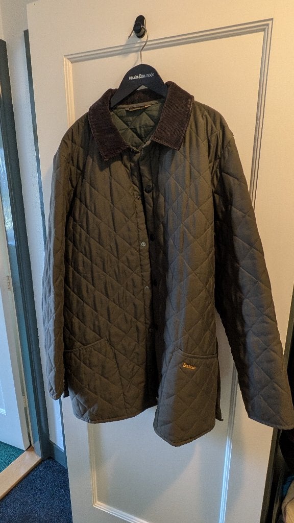Barbour gewatteerde jas, olijfgroen in nette staat, Kleding | Heren, Ophalen, Maat 52/54 (L), Barbour, Gedragen