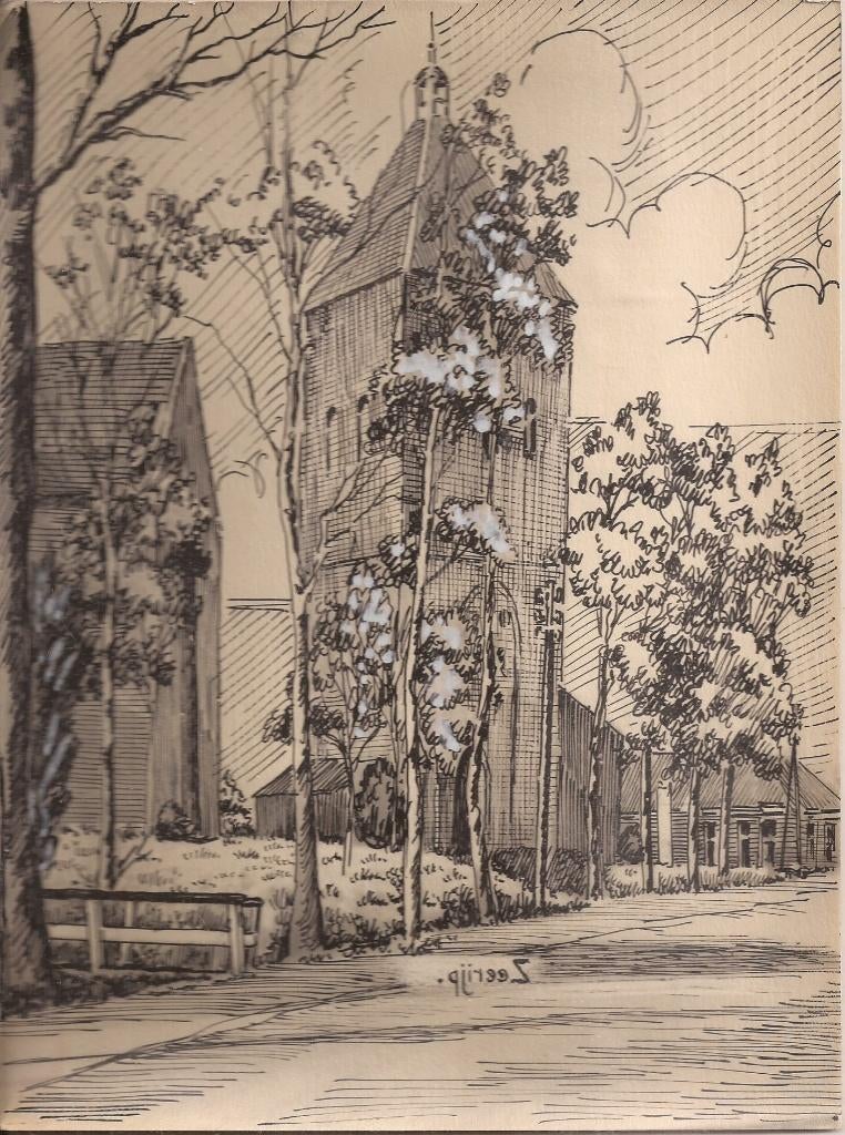 Zeerijp Groningen Kerk 1948 Tekening Sievers, Antiek en Kunst, Ophalen of Verzenden