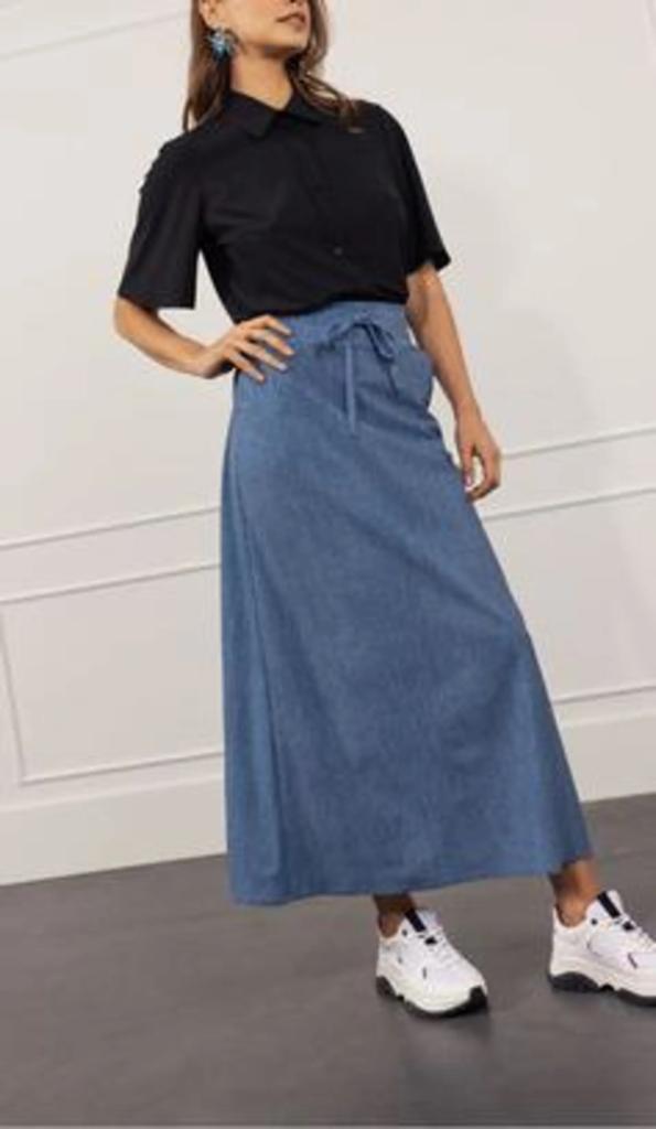 Studio anneloes maxi rok M denim travelstof, Maat 38/40 (M), Blauw, Ophalen of Verzenden, Zo goed als nieuw