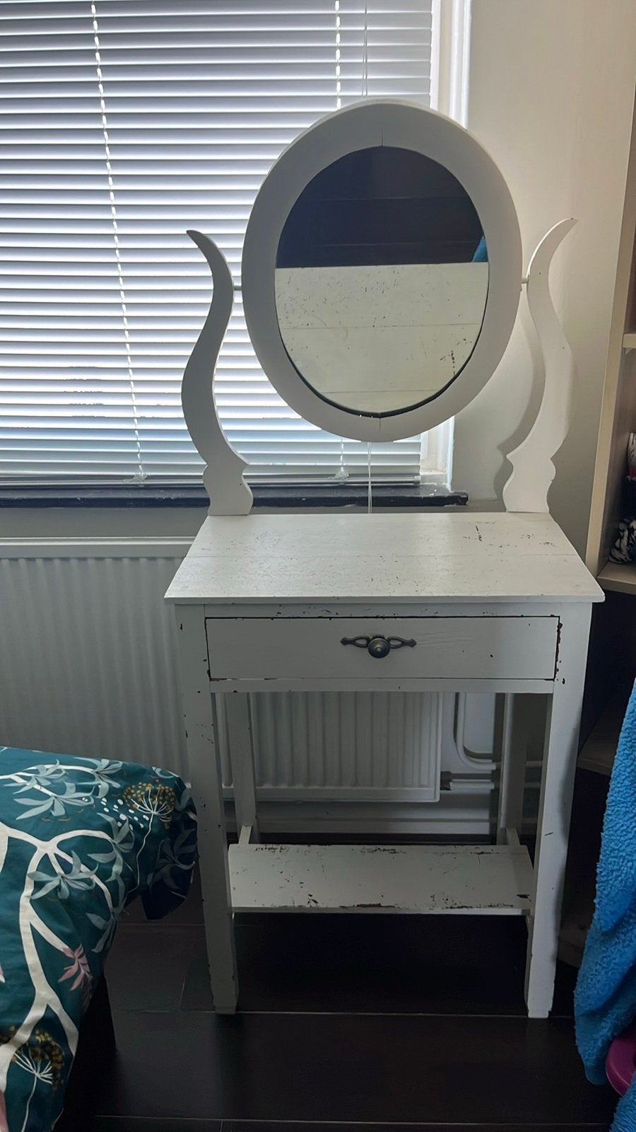 Vintage Witte Kaptafel met Spiegel en Lade, Huis en Inrichting, Tafels | Kaptafels, Ophalen, Minder dan 50 cm, Gebruikt, 100 tot 150 cm
