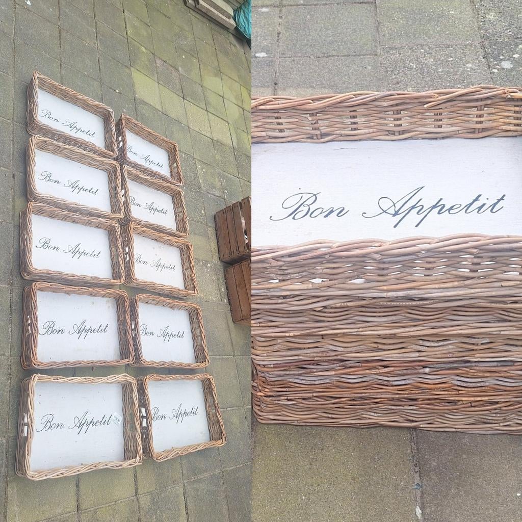 Set van 8 rotan dienbladen met 'Bon Appetit', Ophalen of Verzenden, Nieuw, Rechthoekig, Hout