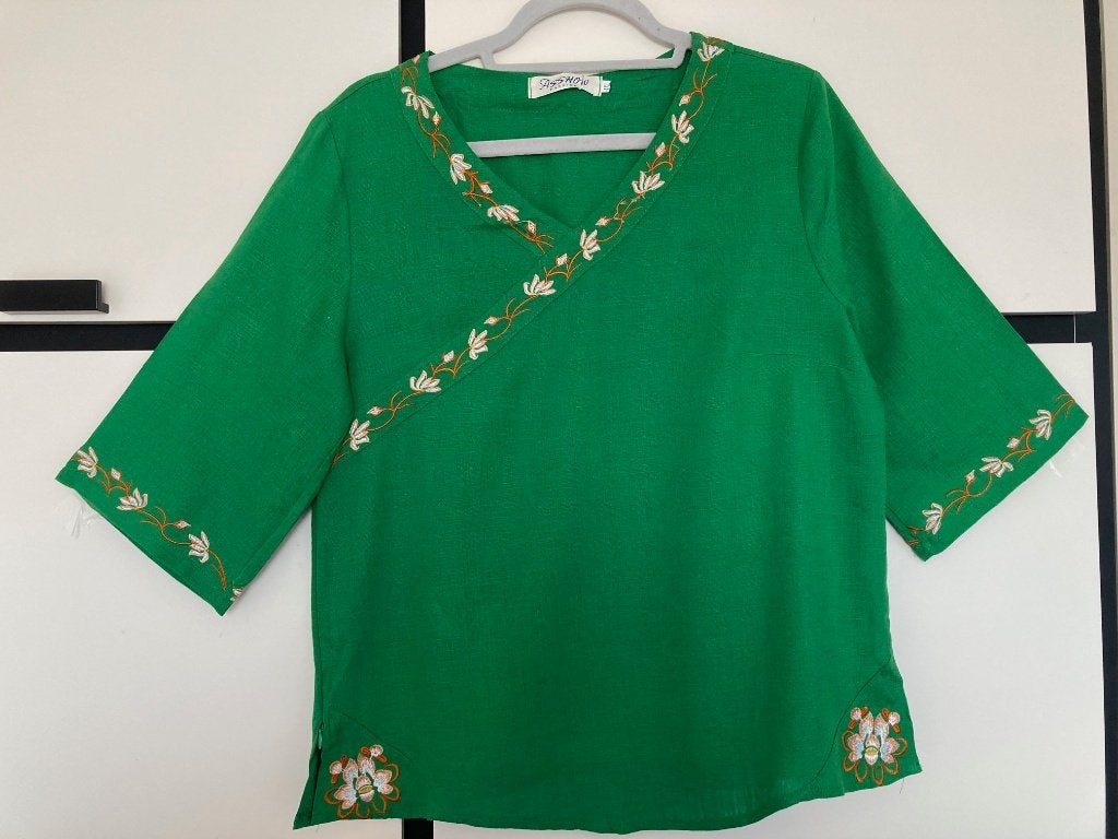 NIEUW blouse overslag borduursel rits katoenmix maat 42, Kleding | Dames, Maat 42/44 (L), Nieuw, Ophalen of Verzenden, ASSHOW Fashion