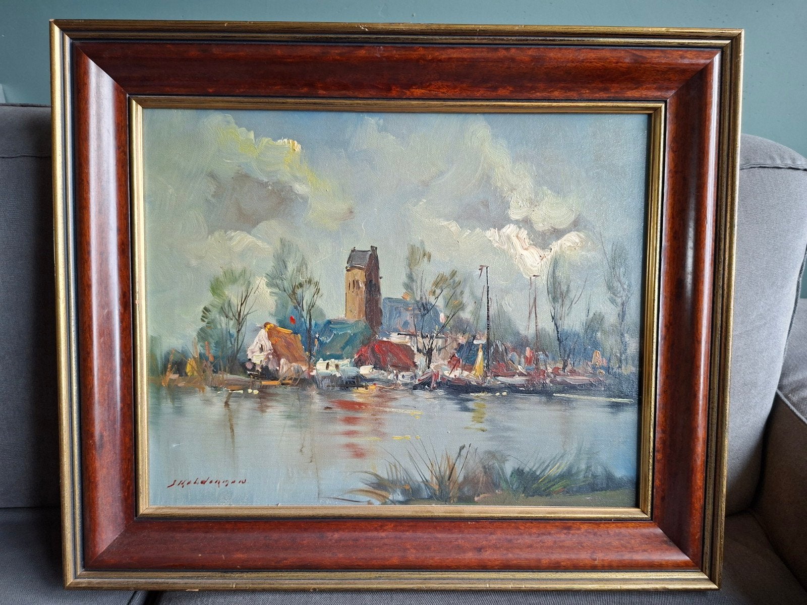 Schilderij Jan Kelderman Friesland, Antiek en Kunst, Ophalen, Gesigneerd, Stads- / dorpsgezicht