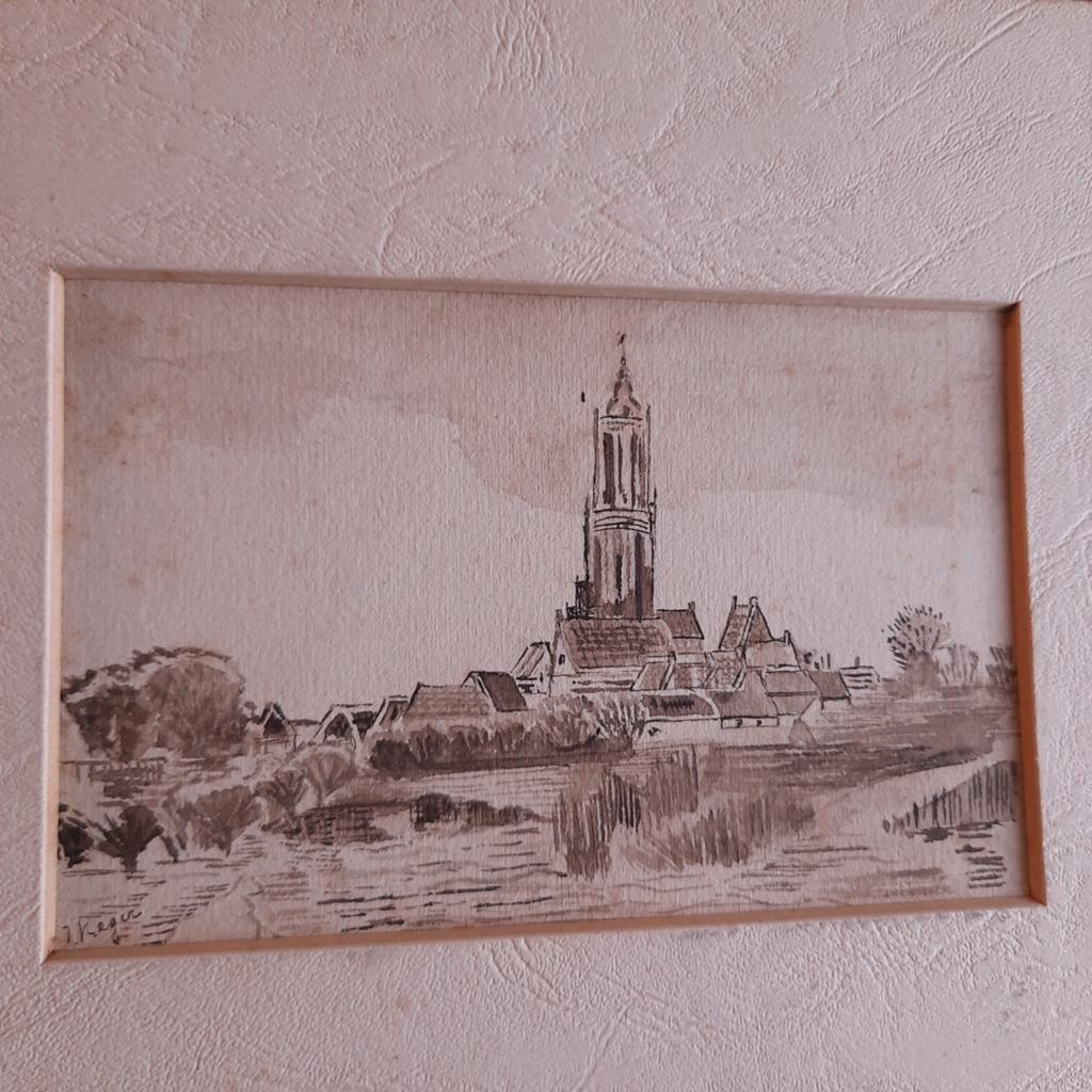 Antieke Pentekening Aquarel gesigneerd I. Keger, Verzenden