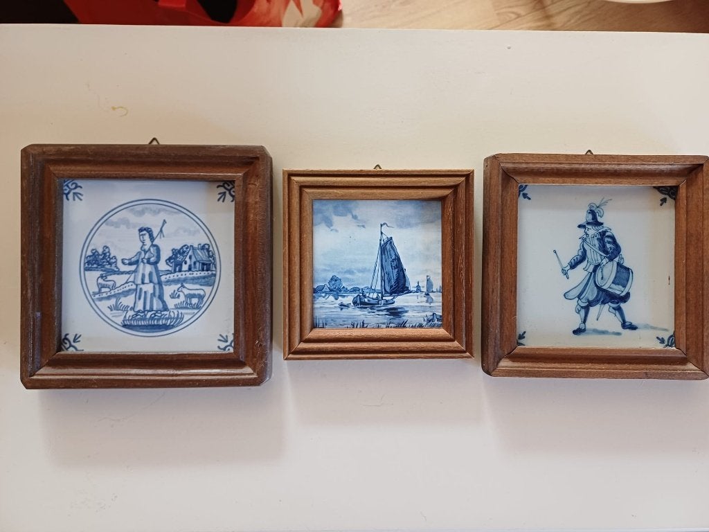 Te koop: 3 delfts blauwe tegels., Antiek en Kunst, Ophalen of Verzenden