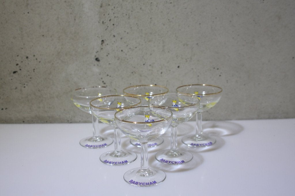 6 Coupes - Babycham – Subtiel gouden randje en een hertje, Verzamelen, Ophalen of Verzenden, Zo goed als nieuw, Overige typen