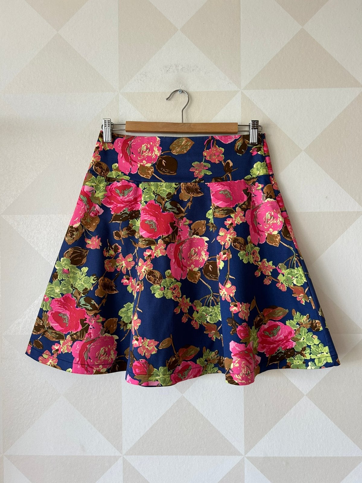 King Louie Swing Skirt rok a-lijn blauw roze M/38 zgan, Maat 38/40 (M), Blauw, Ophalen of Verzenden, Zo goed als nieuw