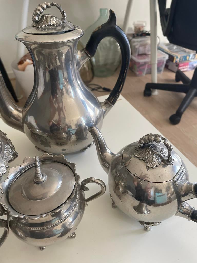 Antiek Verzilverd Theeservies - 5-delig, Ophalen