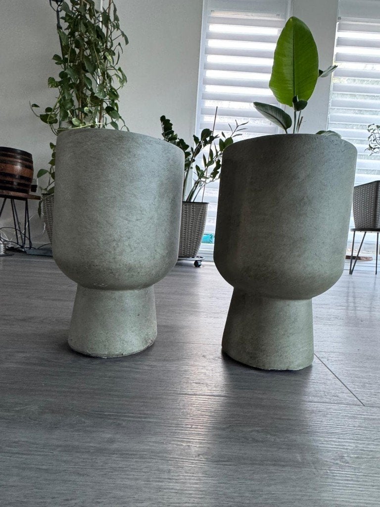 2 stijlvolle design bloempotten, groen/grijs, 41 cm hoog, Rond, Nieuw, Binnen, Aardewerk
