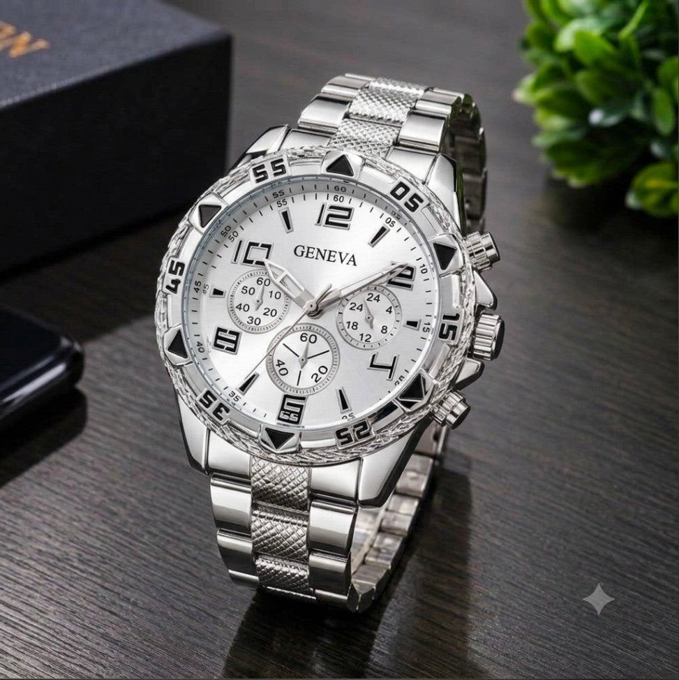 GENEVA Zilver Heren Horloge, Staal, Staal, Polshorloge, Zo goed als nieuw