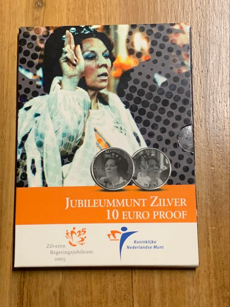Zilveren Jubileummunt Beatrix 2005 - 10 Euro Proof, Postzegels en Munten, Munten | Nederland, Setje, Koningin Beatrix, Zilver