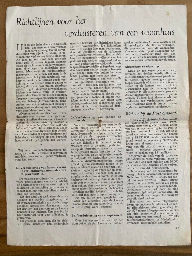 Tweede wereldoorlog, richtlijnen verduistering, Boeken, Tijdschriften en Kranten, Ophalen of Verzenden, Gelezen, Krant