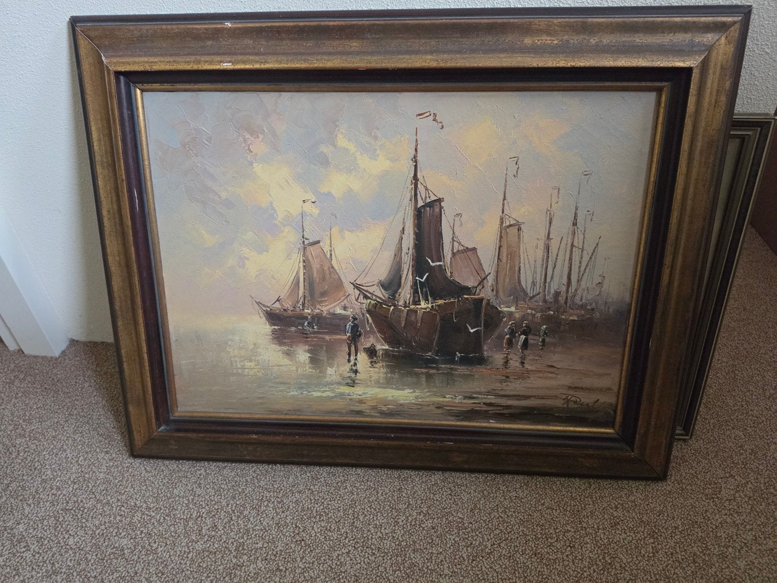 Schilderij: Maritiem tafereel met boten en figuren, Ophalen, Maritiem / water, Doek, Impressionistisch