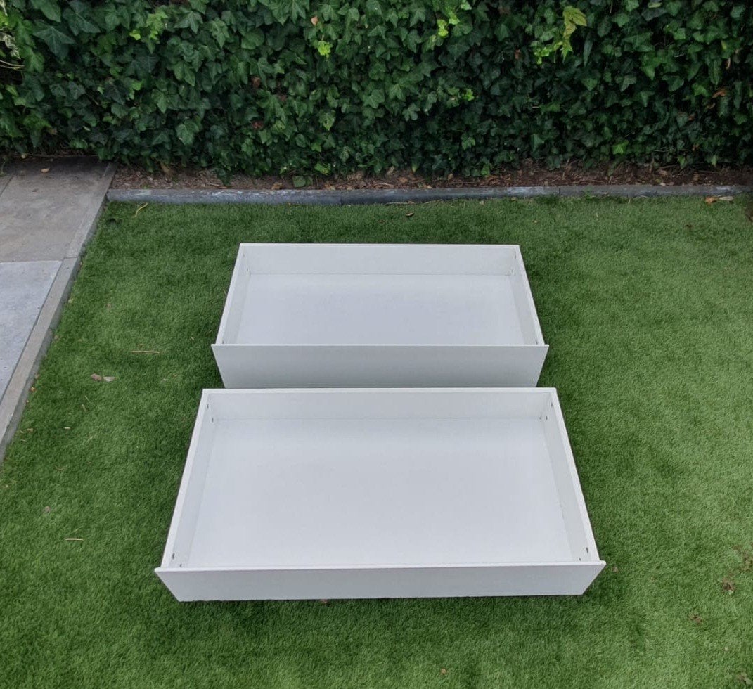 Bopita - set van 2 witte opberglades met wieltjes, Ophalen, Eenpersoons, Wit, Hout